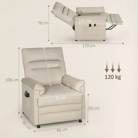 Poltrona Relax com Aquecimento Lombar e Massagem por Vibração Reclinável USB e Função de Memória  82x99x106 cm Bege
