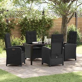 vidaXL Conjunto de Jantar de Jardim de 5 Peças com Almofadas Pretas de Polirattan