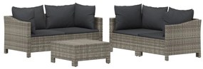 5 pcs conjunto lounge de jardim c/ almofadões vime PE cinzento