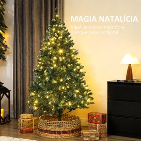 Árvore de Natal 180 cm com Luzes LED 9 Modos de Iluminação 802 Ramos e Neve Artificial Verde