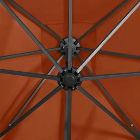 Guarda-sol jardim cantilever poste/luzes LED 250 cm terracotta
