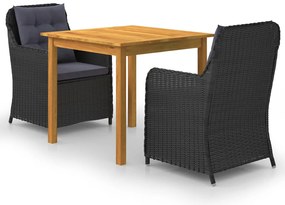 3 pcs conjunto de jantar para jardim preto