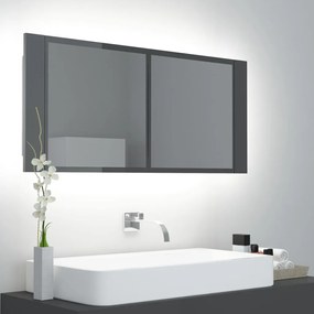 804987 vidaXL Armário espelhado casa de banho LED acrílico cinza brilhante