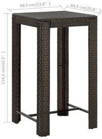 Mesa de bar para jardim 60,5x60,5x110,5 cm vime PE castanho
