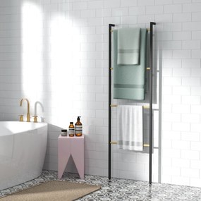 Toalheiro de 4 Níveis Toalheiro Casa de Banho com 4 Barras de Bambu e Estrutura de Aço 49x5,5x167,5 cm Preto e Madeira