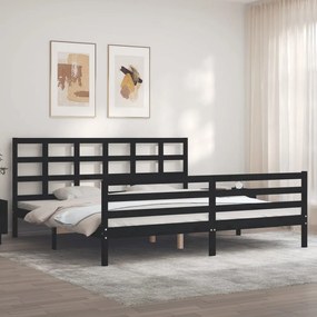 vidaXL Estrutura de cama com cabeceira 200x200 cm madeira maciça preto