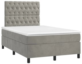 Cama boxspring c/ colchão 120x200 cm veludo cinzento-claro