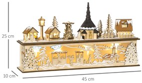 Casa de Vila de Natal com 10 Luzes Cena Natalícia Iluminada Decoração de Natal para Escritório Mesa Lareiras 45x10x25cm Madeira