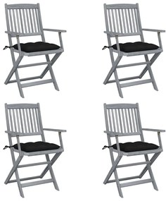 vidaXL Cadeiras exterior dobráveis c/ almofadões 4 pcs acácia maciça