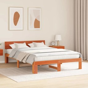 Estrado de Cama com Cabeceira Castanho 140x200 cm Madeira de Pinho Mac