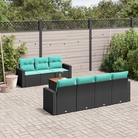 vidaXL 8 pcs conjunto de sofás p/ jardim c/ almofadões vime PE preto