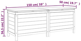 Caixa arrumação para jardim 150x50x56,5 cm abeto maciço branco