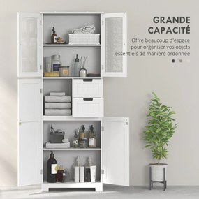 Armário de Casa de Banho Alto, 60 x 30 x 170 cm, 4 Portas e 2 Gavetas, Branco
