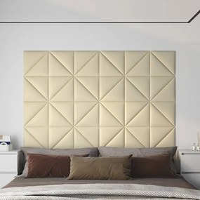 vidaXL Painel de parede 12 pcs 30x30 cm couro artificial 0,54 m² creme