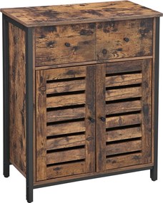 Aparador lateral com gaveta e com portas de persiana 70 x 30 x 80 cm Castanho Vintage