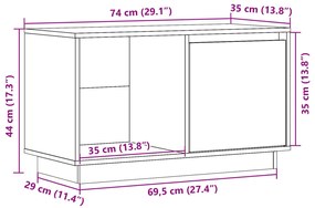 Móvel de TV 74x35x44 cm madeira de pinho maciça branco