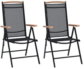 Cadeiras de jardim dobráveis 2 pcs alumínio e textilene preto