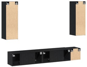 Conjunto de Armário para TV de 5 Peças Carvalho Preto Madeira Engenhad