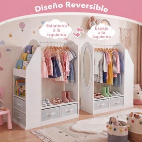 Armário Infantil com Espelho, 81 x 37 x 108 cm, Arrumação Multifuncional, Branco