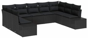 Conjunto de sofá de jardim 9 peças com almofadas pretas em rattan sint