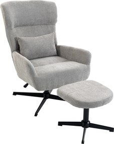 HOMCOM Poltrona Lounge giratória 360° com Pufe, altura ajustável, revestimento em chenille, com almofada lombar, Branco Creme | Aosom Portugal
