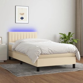vidaXL Cama box spring c/ colchão e LED 90x200 cm tecido cor creme