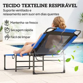 Espreguiçadeira Dobrável com Encosto Ajustável em 4 Posições Alças e Encosto de Textilene Suporta até 120 kg 175x58x68 cm Azul
