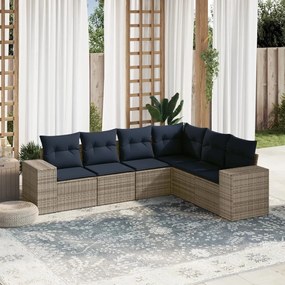 vidaXL 6 pcs conjunto sofás p/ jardim c/ almofadões vime PE cinzento
