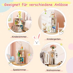 Estante giratória para crianças 40 x 40 x 65 cm Estante infantil com 2 níveis e separadores de coelhos 360 graus Branco