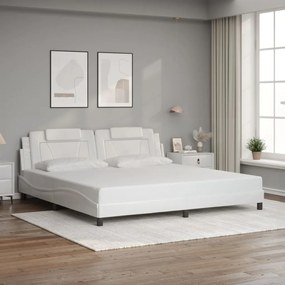 vidaXL Estrutura cama c/ cabeceira couro artificial 200x200 cm branco