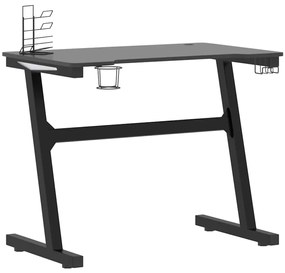 Secretária de gaming c/ luzes LED forma de Z 90x60x75 cm preto