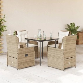 vidaXL 5 pcs conjunto de jantar p/ jardim com almofadões vime PE bege