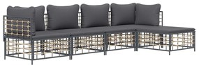 5 pcs conjunto lounge de jardim c/ almofadões vime PE antracite