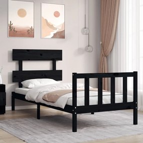 Estrutura de cama com cabeceira 100x200 cm madeira maciça preto