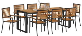 Conjunto de Jantar para Jardim vidaXL 9 Peças Preto Polyrattan Acácia