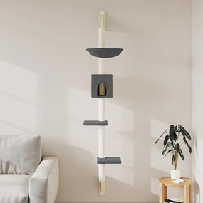 vidaXL Árvore parede p/ gatos c/ poste arranhador 187 cm cinza-escuro
