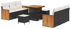 Conjunto de Sofá de Jardim vidaXL 9 Peças com Almofadas Rattan Preto A