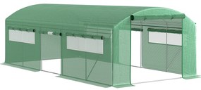 Outsunny Estufa tipo Túnel 6x3x2 m Estufa de Exterior com 4 Janelas de Malha Cobertura de PE Anti UV e 3 Portas Enroláveis Verde