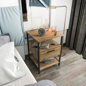 Mesa de Cabeceira Alba - Preto Carvalho - 45x45x61,8 cm