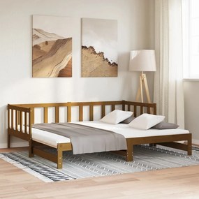 Estrutura sofá-cama de puxar 2x(90x190)cm pinho maciço castanho