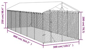 Canil de exterior com teto 3x9x2,5 m aço galvanizado prateado