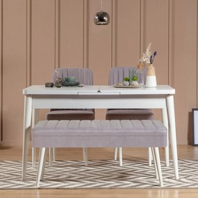 Conjunto de Mesa de Jantar Extensível Vina – Branco e Cinzento – Mesa