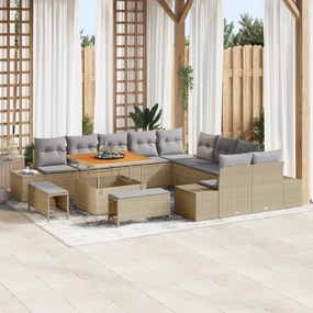 Conjunto de Sofá para Jardim vidaXL de 13 peças com Almofadas Bege Pol