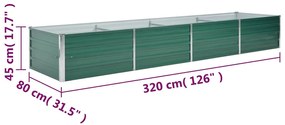 Canteiro elevado de jardim aço galvanizado 320x80x45 cm verde