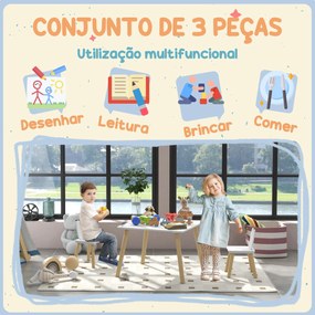 Mesa Infantil com Encosto e 2 Cadeiras com Orelhas de Coelho Mesa Infantil para Sala de Jogos de Berçário Branca