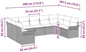 Conjunto de Sofá de Jardim 9 Peças com Almofadas Preto Rattan Poliprop