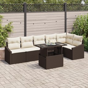 Conjunto de Sofás de Jardim de 7 Peças com Almofadas Castanho em Ratta