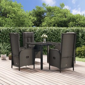 vidaXL 5 pcs conjunto de jantar p/ jardim c/ almofadões vime PE preto