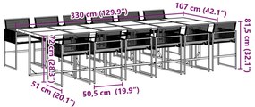 13 pcs conjunto de jantar p/jardim com almofadões vime PE preto