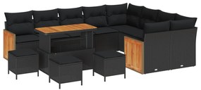 vidaXL Conjunto de Sofá de Jardim com almofada 14 pcs Preto vime PE